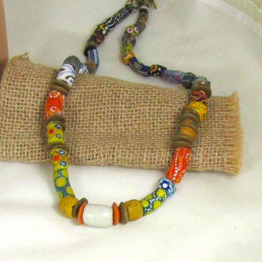 Long West African Krobo Trade Handmade Bead Necklace