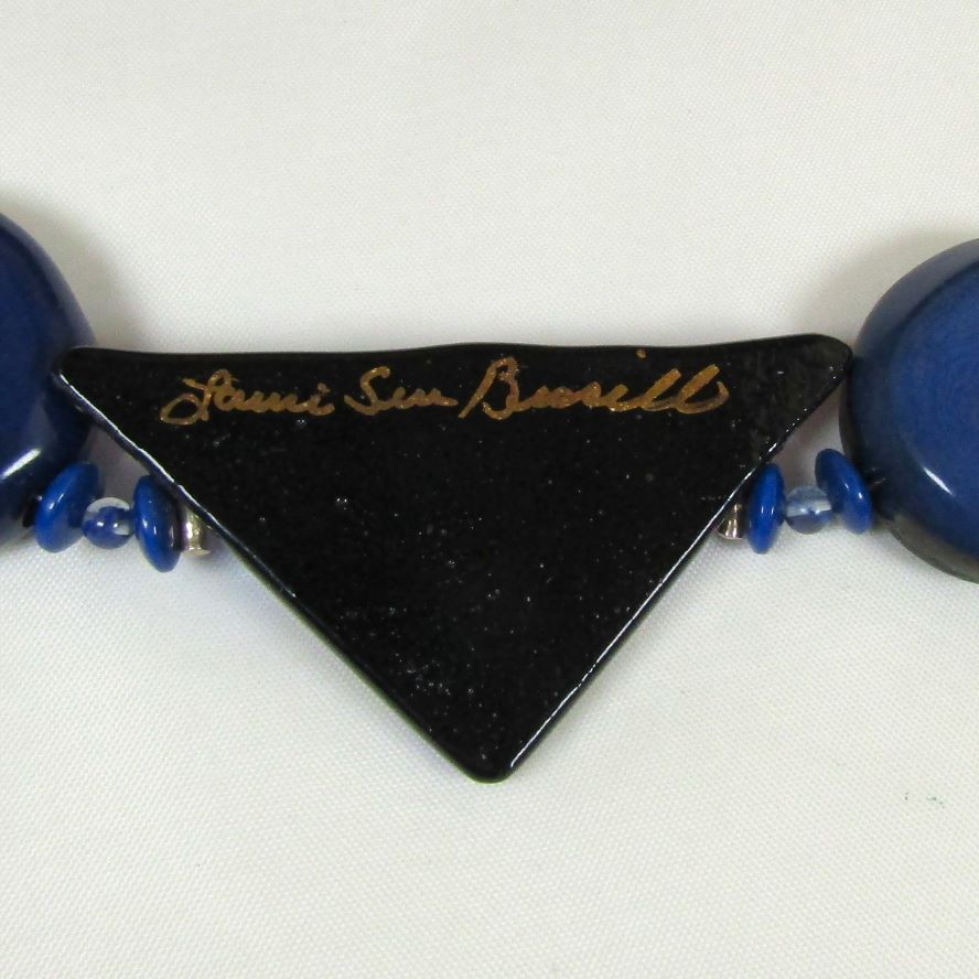 Navy Blue Tagua Nut & Handmade Bead Necklace