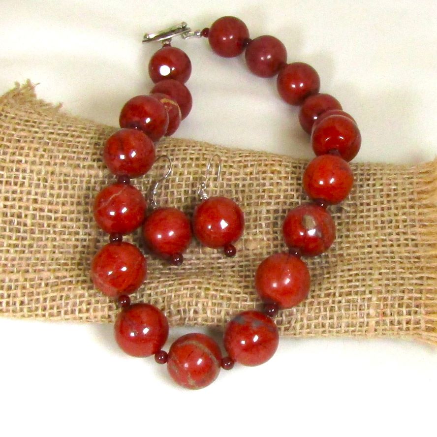 red jasper gemstone necklace & earrings
