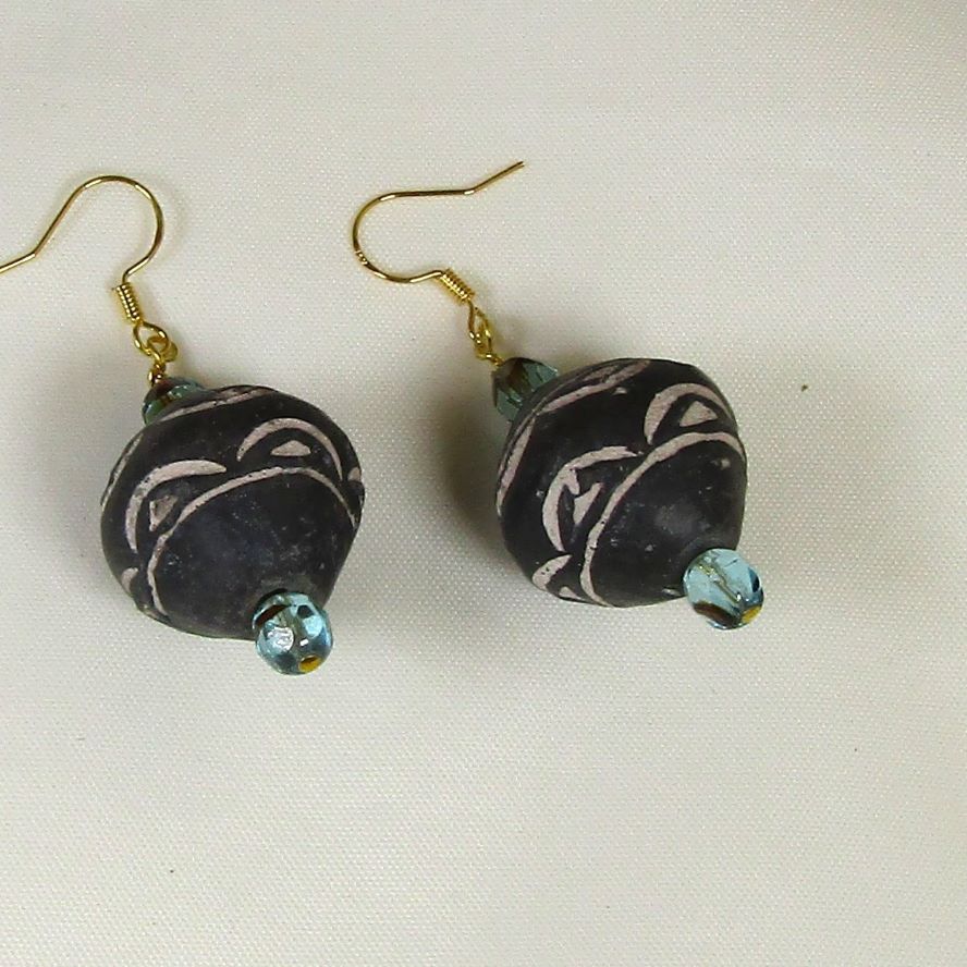 Tribal Design Black Clay Earrings