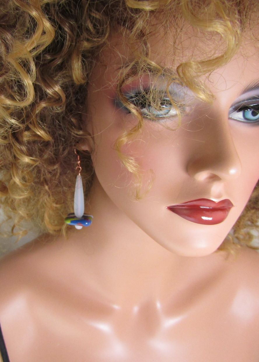 Frosted Sea Glass & Fair Trade Bead Earrings