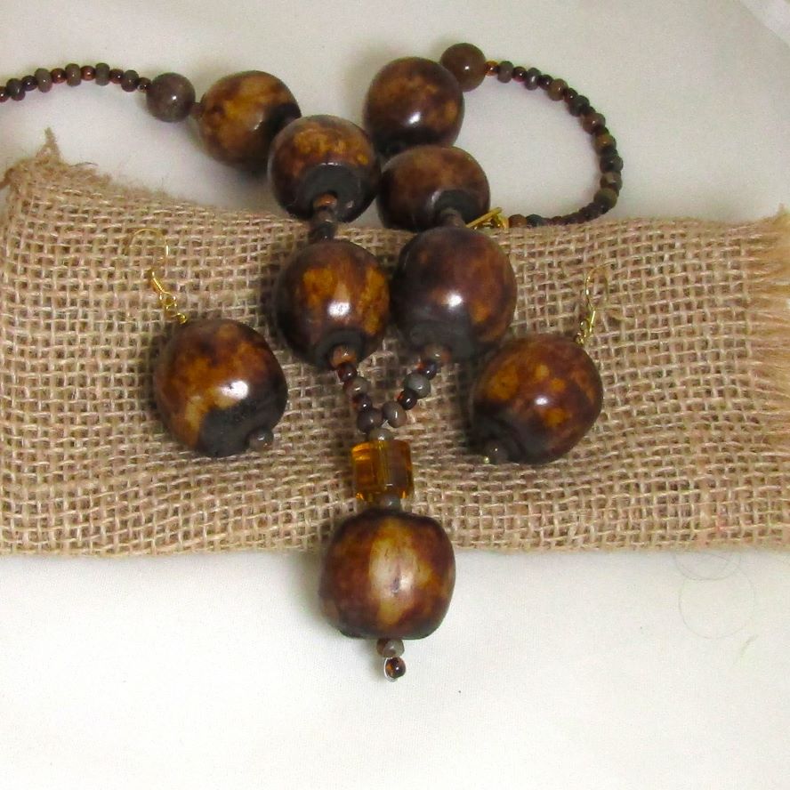 Dark Brown Big Bold Necklace & Earromgs