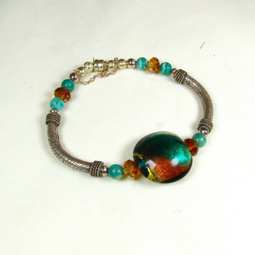 Handmade Amber Artisan Bead Bangle Bracelet