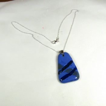 Blue oblong Fair Trade Pendant on Silver Chain