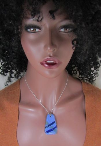 Blue oblong Fair Trade Pendant on Silver Chain
