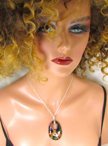 Black & Orange  Fair Trade Oval Pendant Necklace