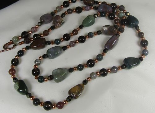Extra Long Necklace in Copper Jasper and Smokey Quartz