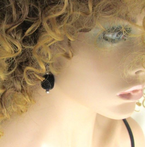 Earrings in Handmade Black Seed Beaded Bead