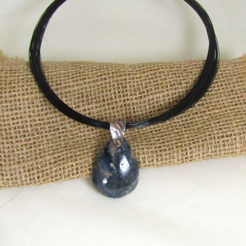 Gemstone Pietersite Pendant on Black Multi-strand Neck Wire -