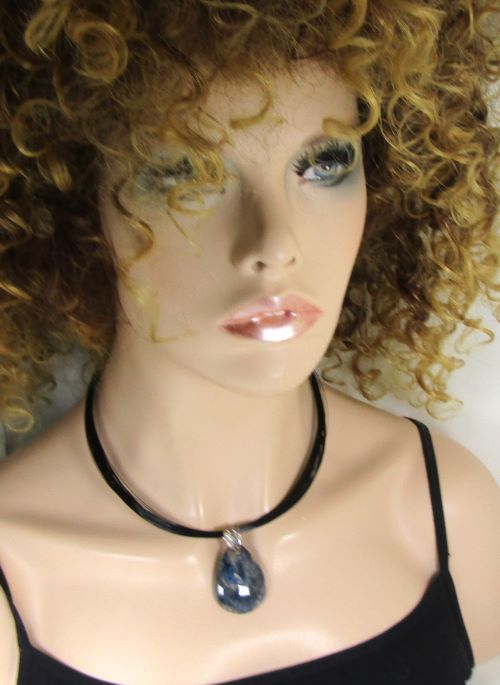 Gemstone Pietersite Pendant on Black Multi-strand  Neck Wire