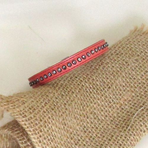 Red Crystal Studded Leather Bracelet for a Man -