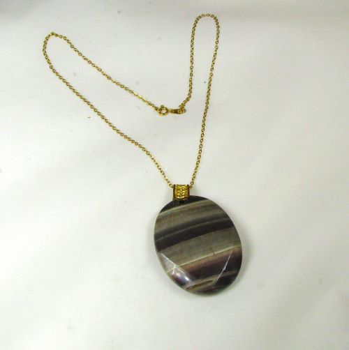 Stripe Brown Gemstone Pendant Necklace
