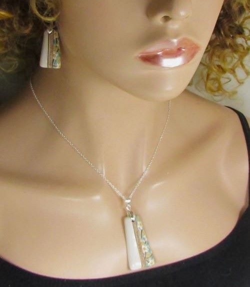 Cream Handmade Artisan Pendant Necklace & Earrings
