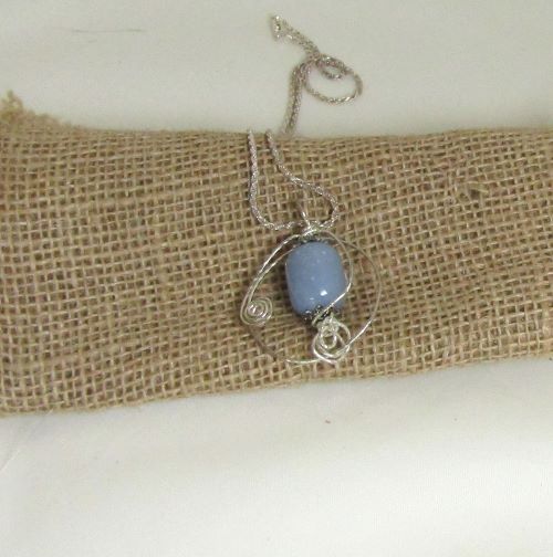 Angelite Pendant Wrapped in Sterling Silver on Silver Chain -