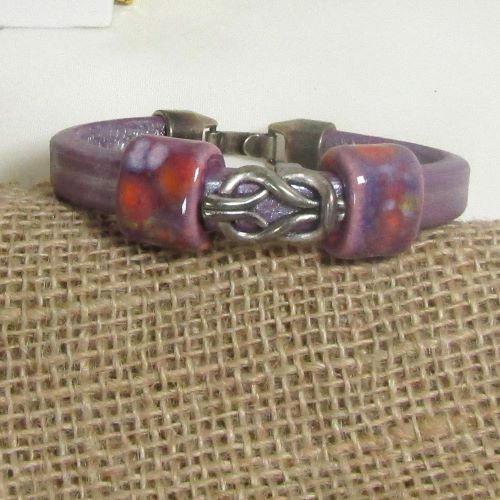Lilac Leather Cord Bracelet with Lilac Cermaic Accents