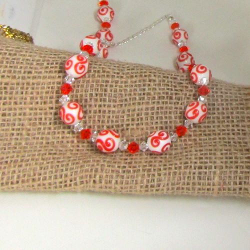 Red & White Necklace Artisan Beads & Crystals