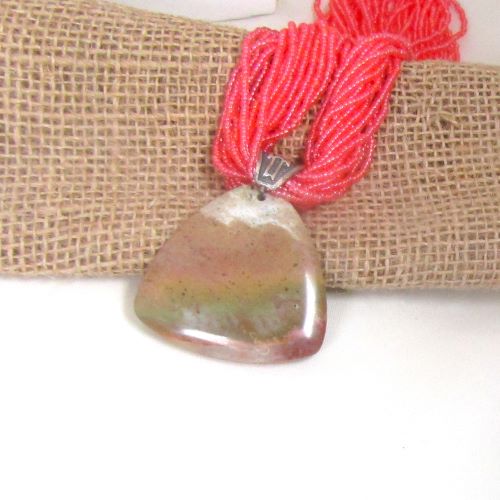 Hot Pink Multi-strand Necklace with Jasper Pendant