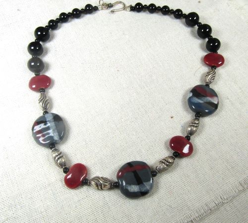 Black Grey & Rd Kazuri Fair Trade Necklace
