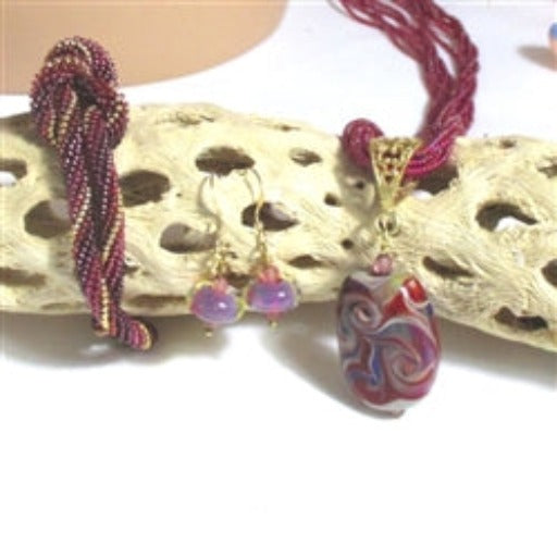 Maroon Designer Handmade Pendant Necklace Earrings & Bracelet - VP's Jewelry