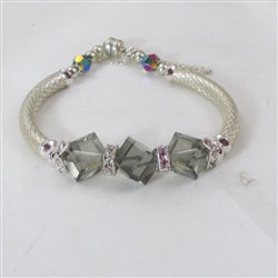 Smokey Crystal Cube & Silver Noodle Bracelet - VP's Jewelry