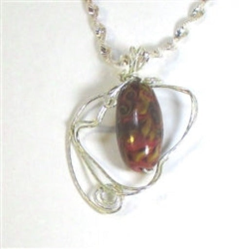 Red Handmade Artisan Bead Wire Wrap Pendant Sterling Silver Chain - VP's Jewelry