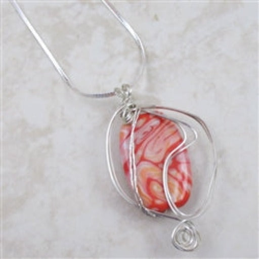 Handmade Red Artisan Wire Wrap Pendant on Silver ChainNecklace - VP's Jewelry