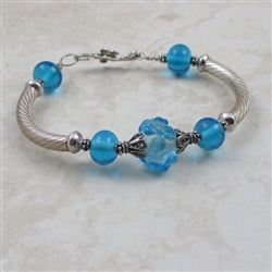 Turquoise Lampwork Flower Bracelet - VP's Jewelry