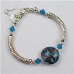 Blue Artisan Lentil & Silver Bangle Bracelet - VP's Jewelry