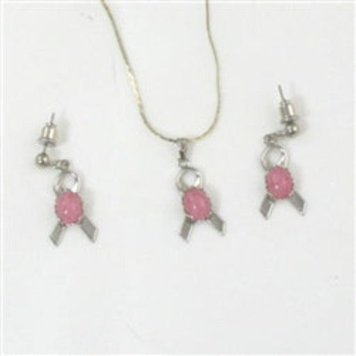 Pink Awareness Pendant Necklace & Earrings - VP's Jewelry