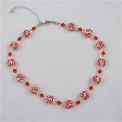 Red & White Necklace Artisan Beads & Crystals - VP's Jewelry