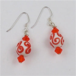 Crystal & Swirled Hibiscus Lampwork Silver Earrings - VP's Jewelry 