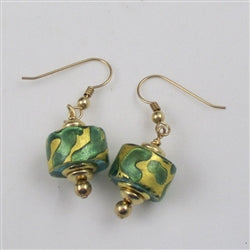 Green and Gold Artisan Bead Earrings - VP's Jewelry