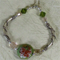 Bangle Bracelet with Lime Green Lampwork Bead - VP's Jewelry