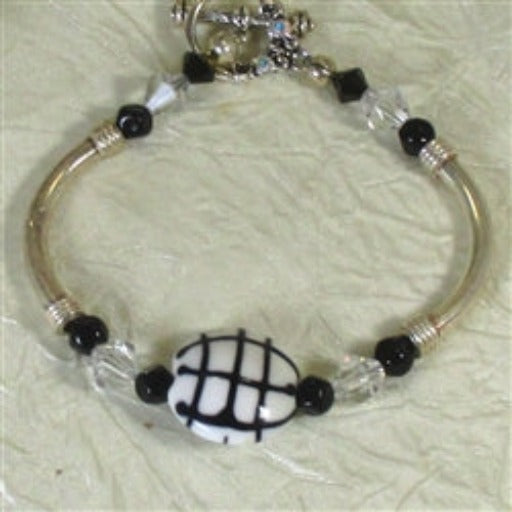 Black and White Artisan Bead Bangle Bracelet - VP's Jewelry