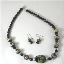 Handmade Black Artisan Lampwork and Onyx Necklace and Earrings - VP's Jewelry