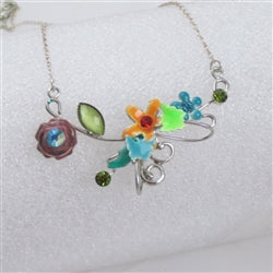 Whimsical Flowers & Butterflies Handcrafted Mutli-colored Necklace