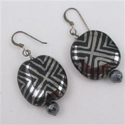 Coin Earrings in Black and Pewter Handmade Kazuri Beads - VP's Jewelry