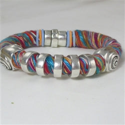 Cotton Cord Bracelet Multi-colored with Silver Accents - VP's Jewelry