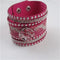 Crystal Bling in A Wide Hot Pink Leather Bracelet - VP's Jewelry