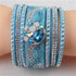 Crystal Bling in A Wide Aqua Leather Bracelet - VP's Jewelry 