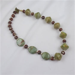 Olive Kazuri and Paper to Pearl Bead Necklace - VP's Jewelry 