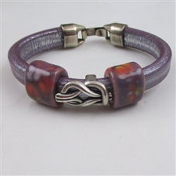Lilac Leather Cord Bracelet with Lilac Cermaic Accents - VP's Jewelry
