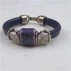 Purple Genuine Leather Bracelet with Handmade Ceramic Focus - VP's Jewelry