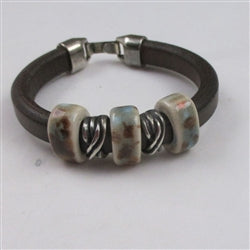 Brown Genuine Leather Bracelet with Handmade Ceramic Focus - VP's Jewelry