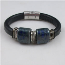 Navy Leather Bracelet with Ceramic Accents Plus Size - VP's Jewelry