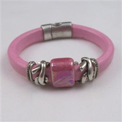 Pink Leather Bracelet for a Woman Handmade Accent - VP's Jewelry