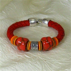 red leather & Kazuri Bracelet