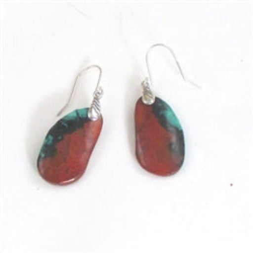 Handcrafted designer cut sonoma sunset chrysocolla gemstone drop earrings