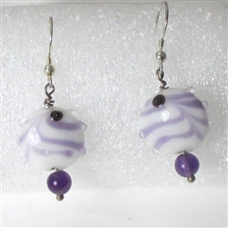 White & Purple Kazuri Bead Earrings - VP's Jewelry
