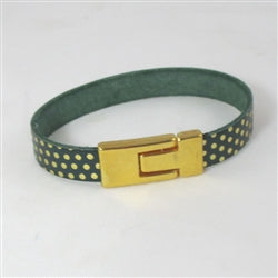 Classic bottle green & gold leather braclet with gold clasp